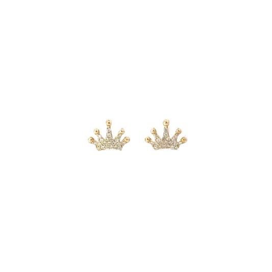 Yellow Gold Pave Diamond Crown Earring