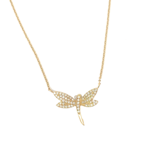 Yellow Gold Pave Dragonfly Necklace