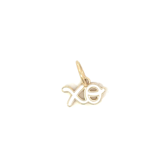 Yellow Gold White Enamel XO Pendant