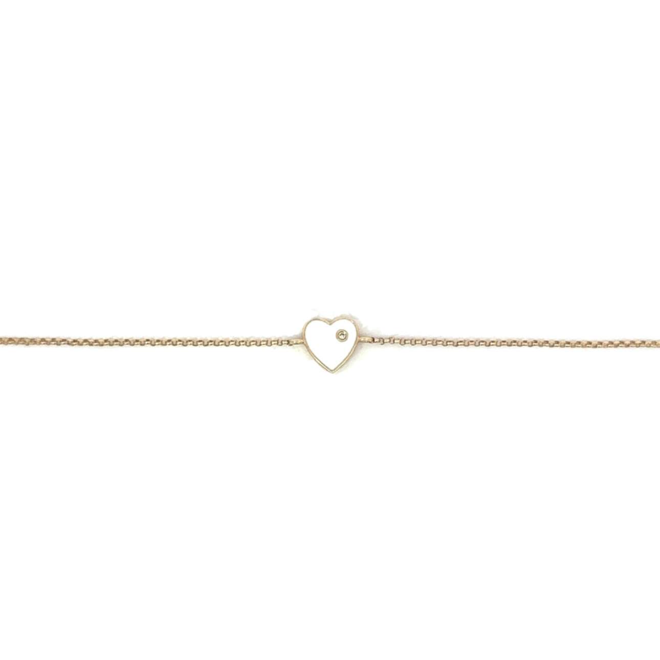 Yellow Gold Bracelet with White Enamel and Diamond Heart