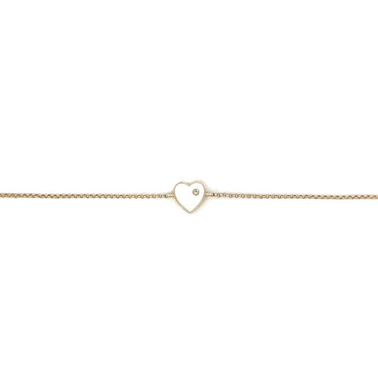 Yellow Gold Bracelet with White Enamel and Diamond Heart