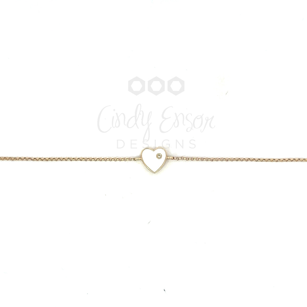 Yellow Gold Bracelet with White Enamel and Diamond Heart