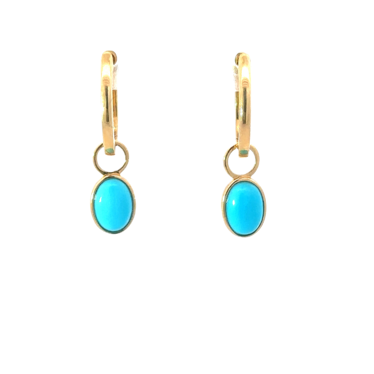 Yellow Gold Oval Shaped Turquoise Earring Charm