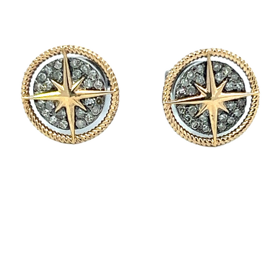 Yellow Gold and Sterling Pave Sundial Stud Earring