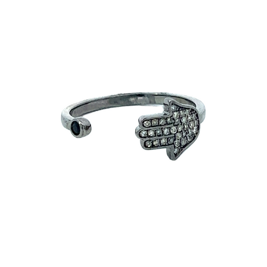 Sterling Pave Open Hamsa Ring