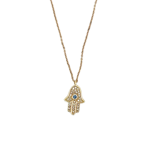 Yellow Gold Small Pave Hamsa Necklace