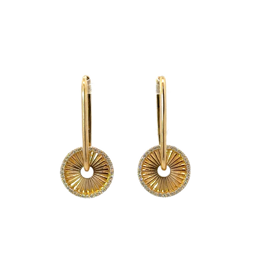 Yellow Gold Paper Clip Earring with Pave Circle Charm