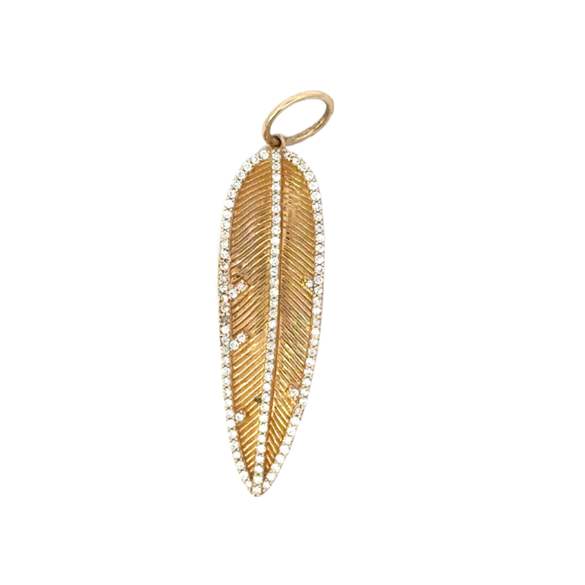 Yellow Gold Feather Pendant with Pave Accent