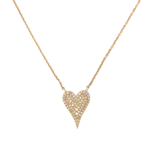 Yellow Gold Elongated Pave Heart Necklace