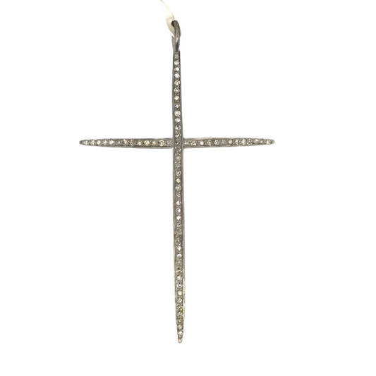Sterling Pave Diamond Thin Cross Pendant