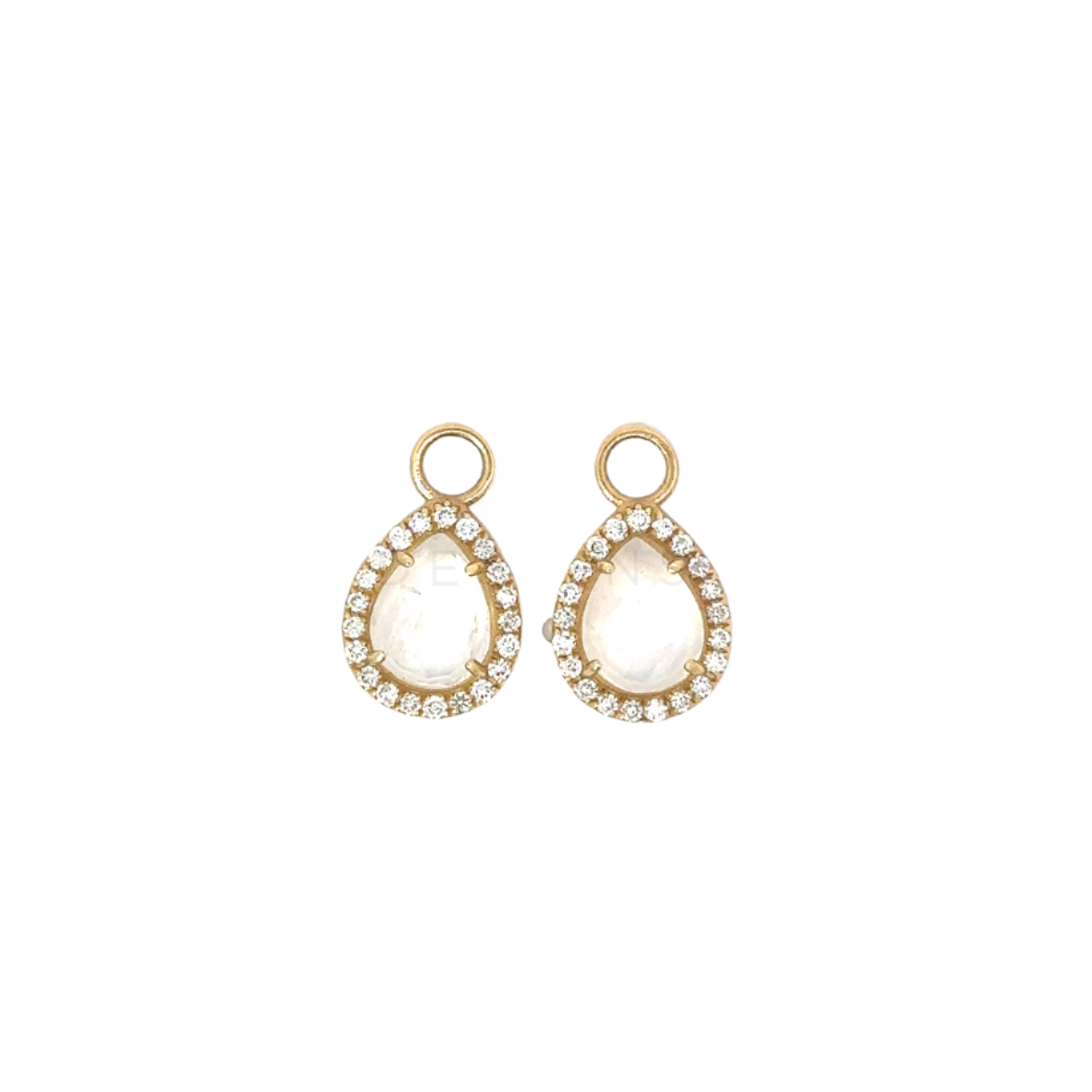 Yellow Gold Pave Moonstone Tear Drop Earring Charm