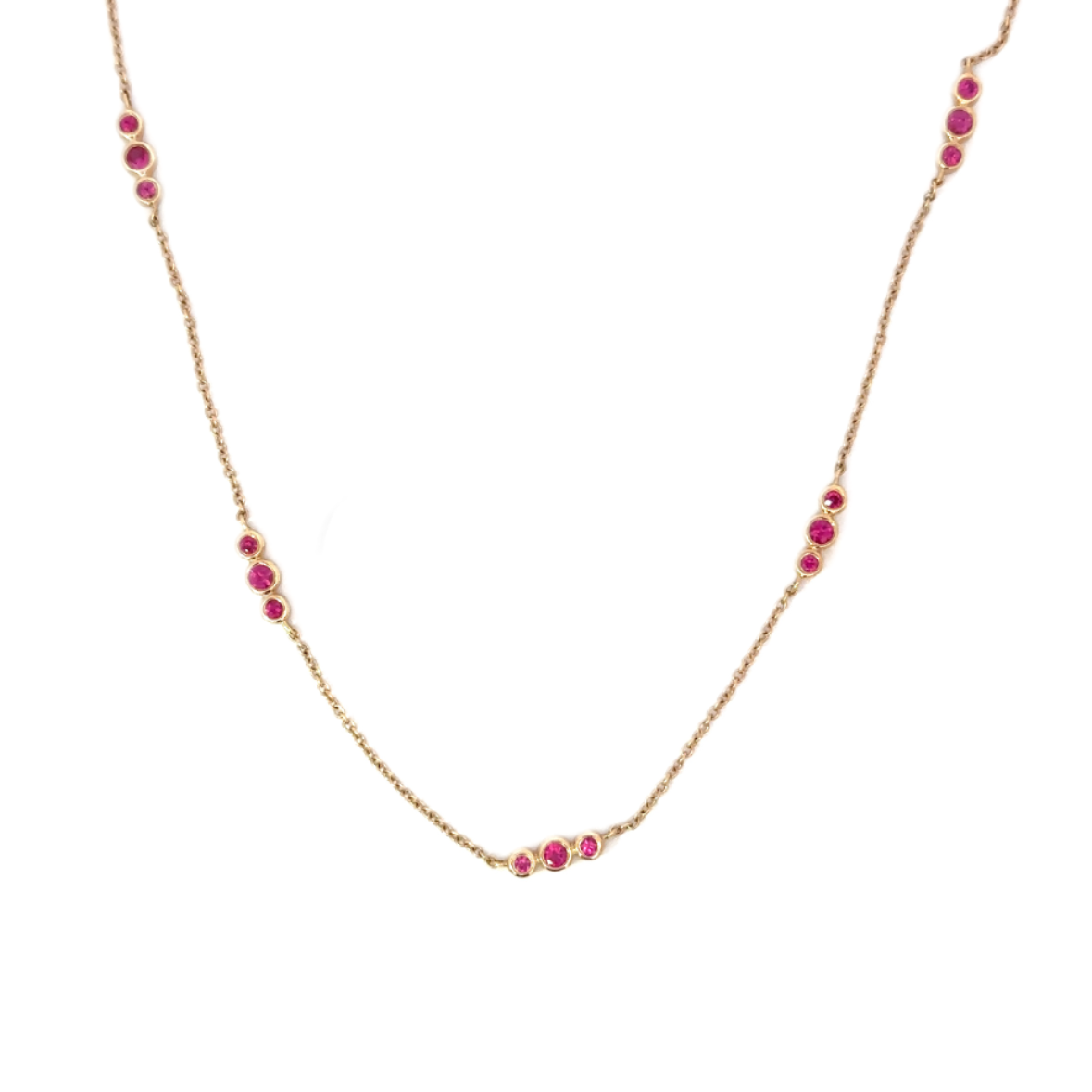 Yellow Gold Triple Ruby Station Necklace