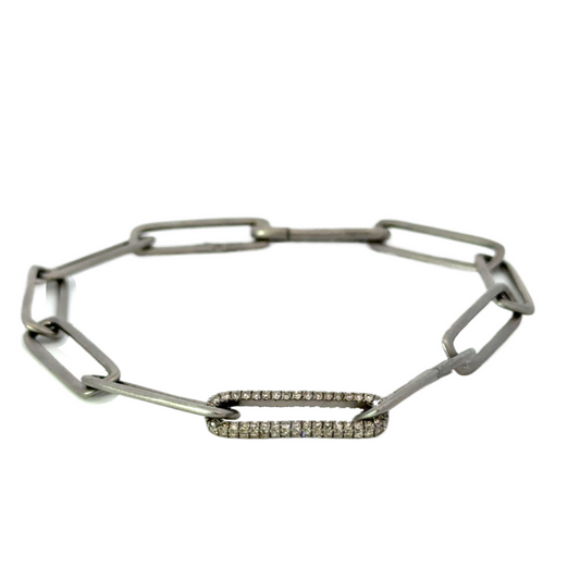 Sterling Paper Clip Bracelet with Pave Link