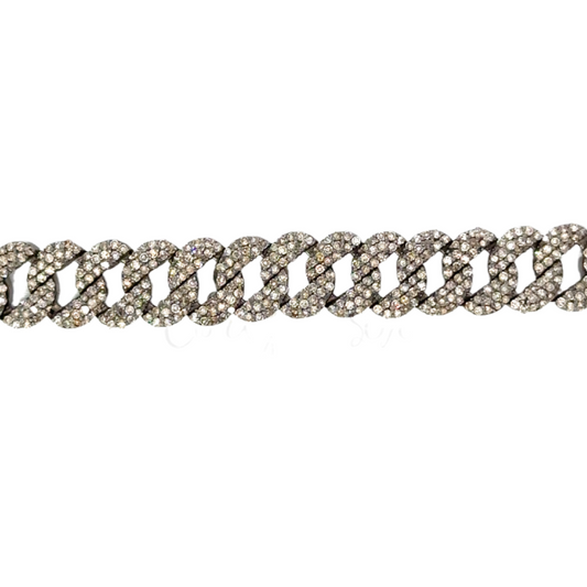 Sterling Silver Pave Cuban Chain Link Bracelet