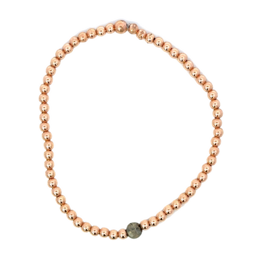 3mm Rose Gold Bead Bracelet with Coin Pyrite Accent