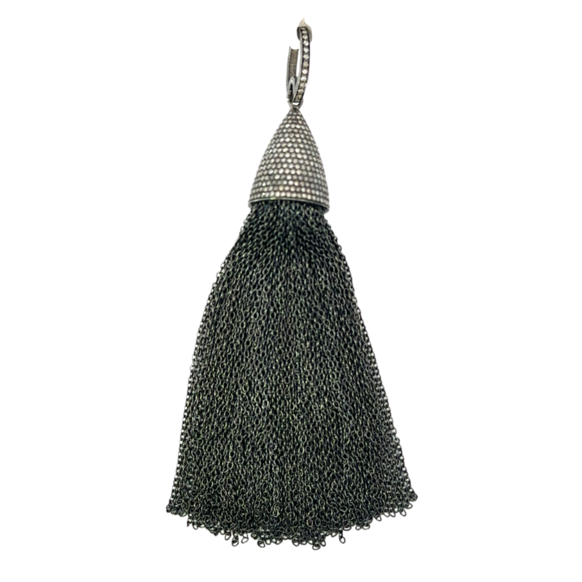 Large Sterling Pave Diamond Capped Tassel Pendant