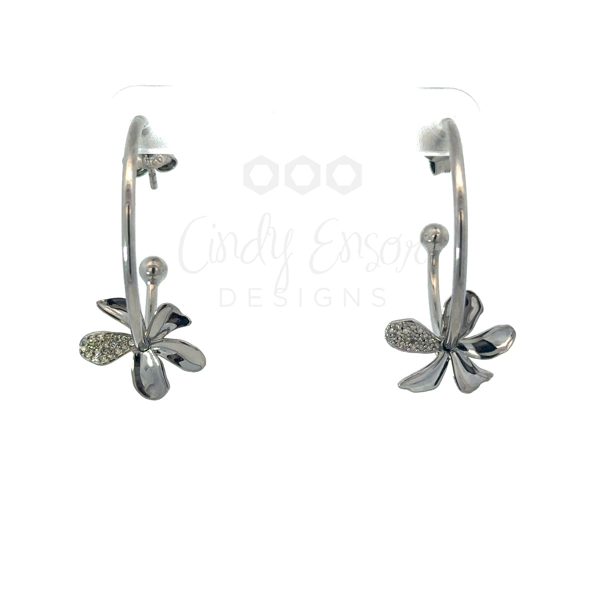 Hoop Earring with Pave Flower