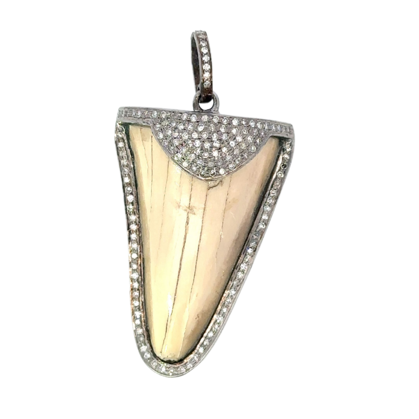 Shark Tooth Pendant with Pave Diamond Border