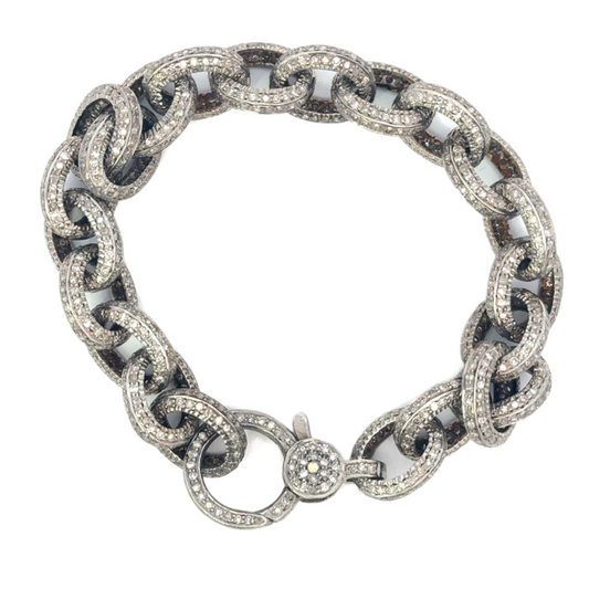 Thick Pave Diamond Oval Link Bracelet with Medium Pave Lobster