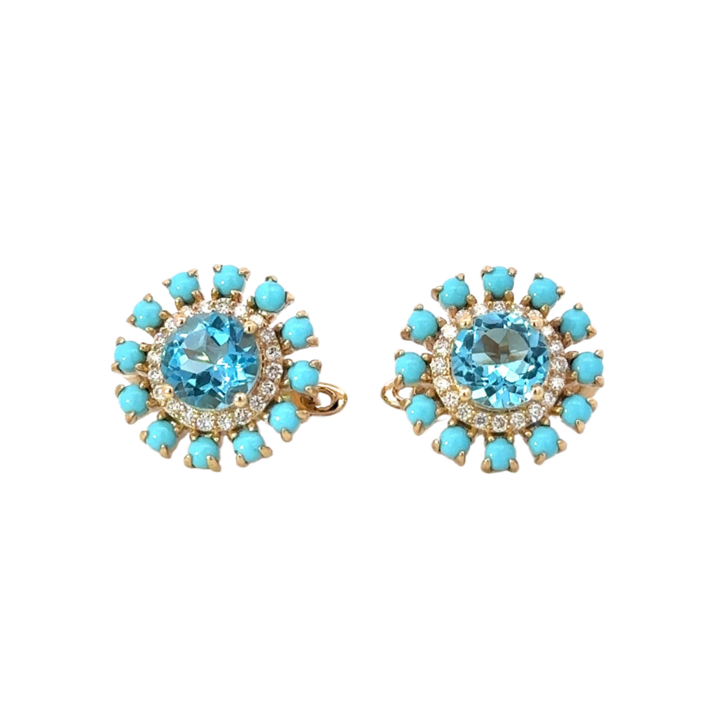 Round Turquoise, Diamond, and Topaz Earring