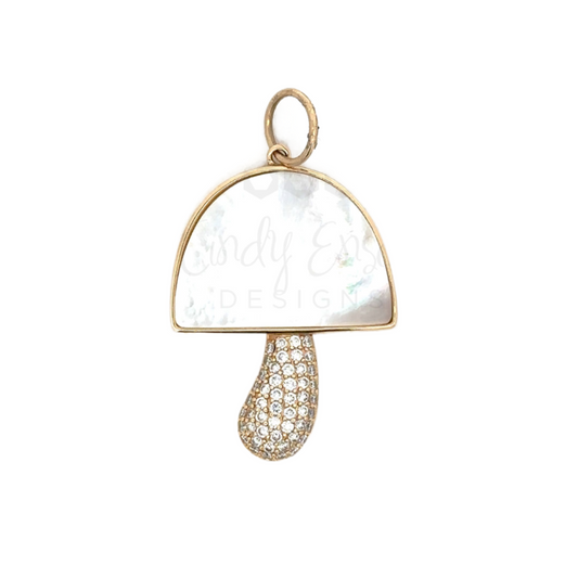 Yellow Gold WMOP Mushroom Pendant with Pave Stem