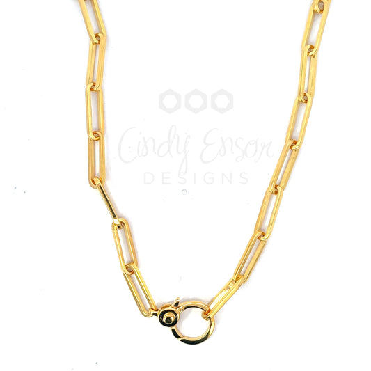Gold Vermeil Paper Clip Necklace with Circle Lobster Clasp