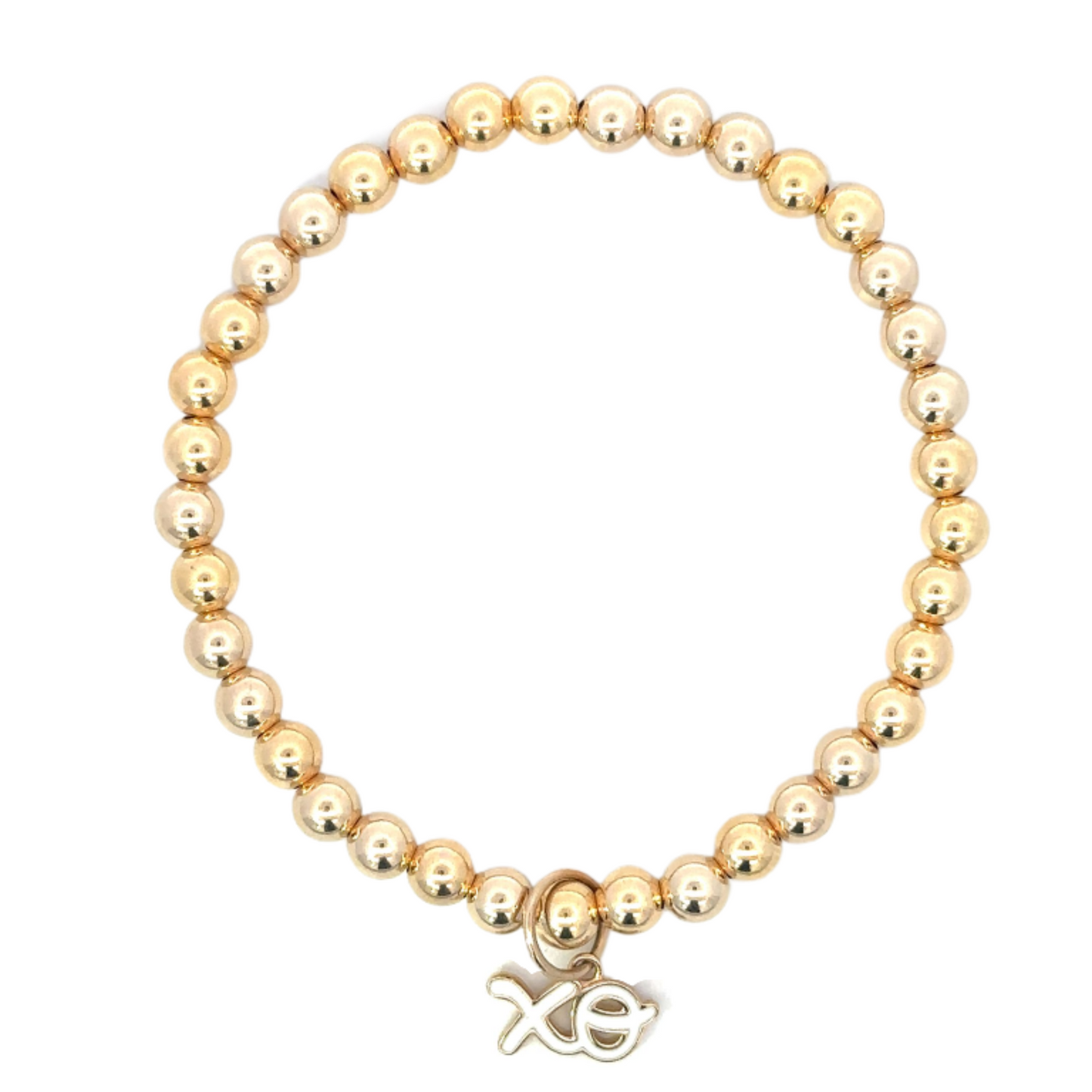 Gold Filled Bead Bracelet with White Enamel XO Charm