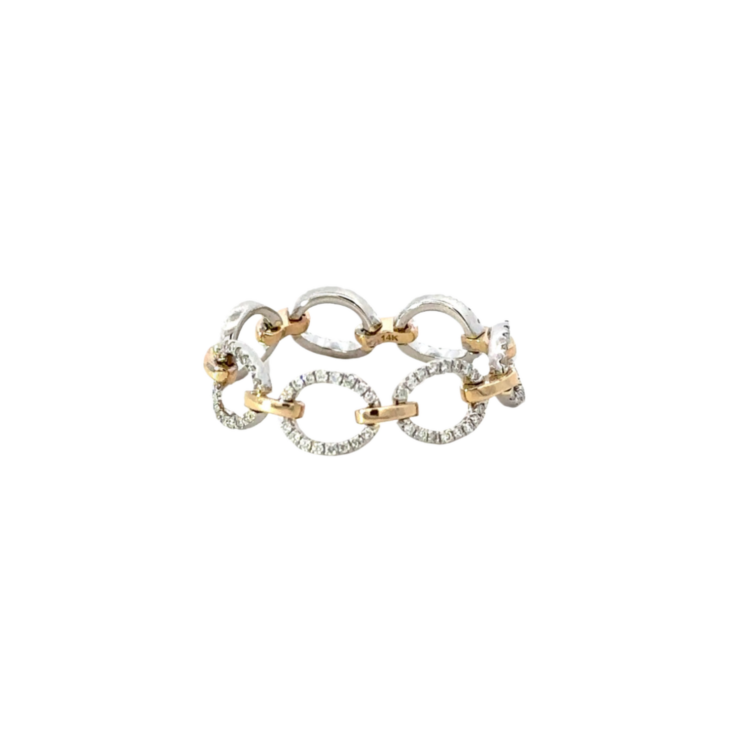 White Gold Pave Flexible Link Ring with Yellow Gold Oval Accents