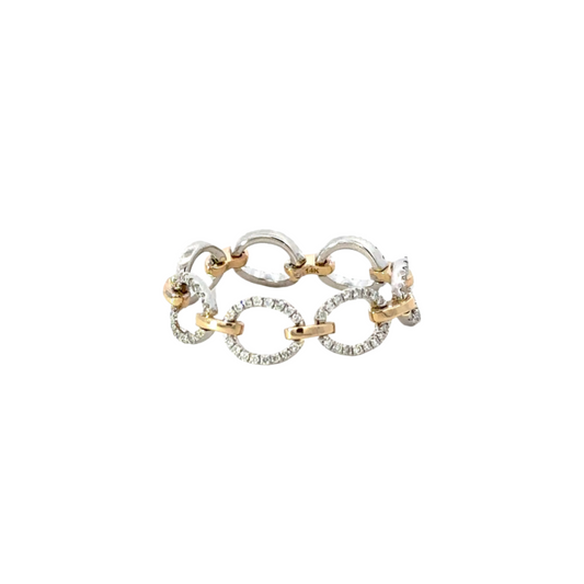 White Gold Pave Flexible Link Ring with Yellow Gold Oval Accents