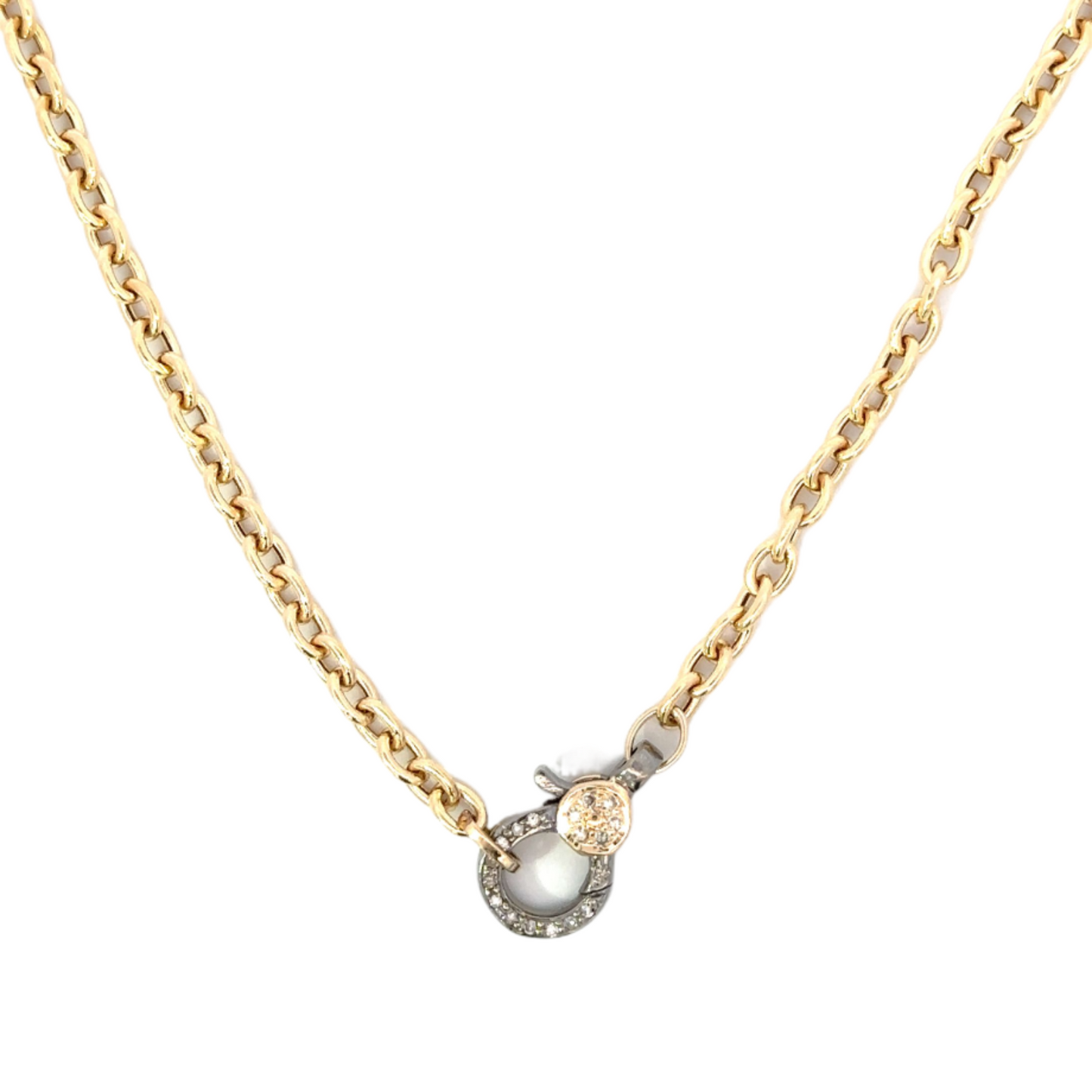 Yellow Gold Oval Chain Necklace with Small Mixed Metal Pave Lobster