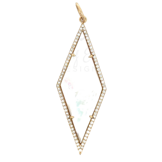 White Mother of Pearl Diamond Shaped Pendant with Diamond Border