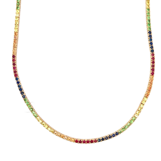 Yellow Gold Multi Sapphire Diamond Tennis Necklace