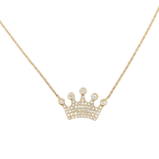 Yellow Gold Pave Diamond Crown Necklace