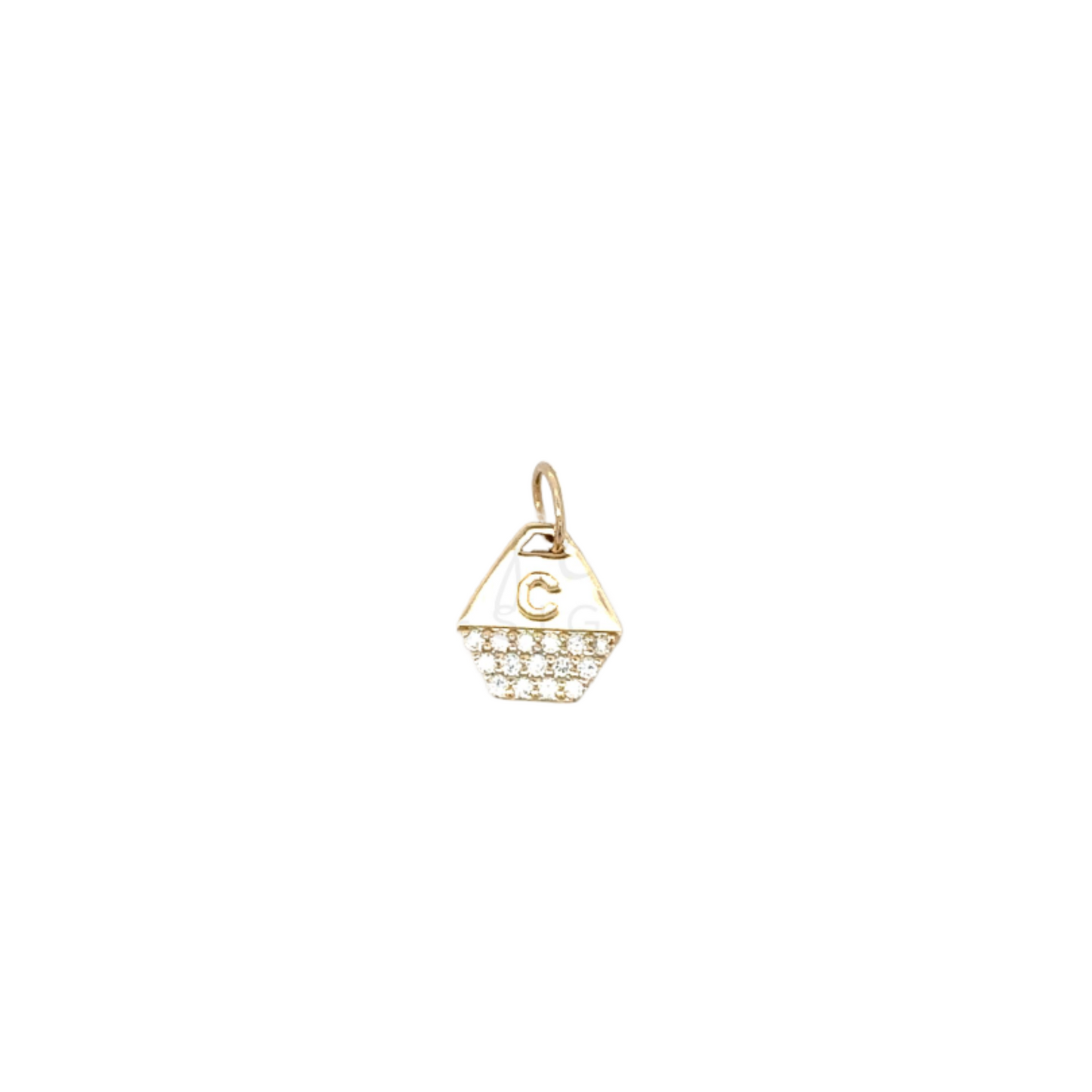 Yellow Gold Hexagon Initial Pendant with Pave Accent