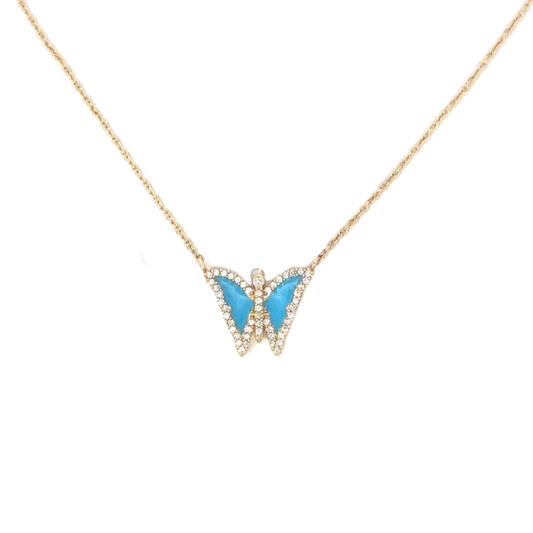 Enamel Butterfly Necklace with Pave Border