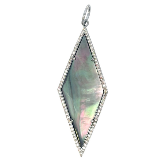 Black Mother of Pearl Diamond Shaped Pendant with Diamond Border