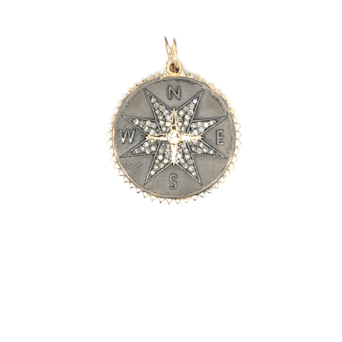 Mixed Metal Compass Pendant with Pave Accents