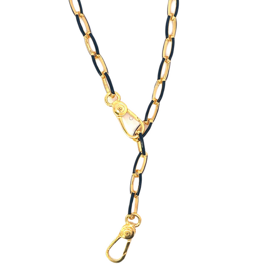 Gold Vermeil Black Enamel Thin Oval Link Necklace with Oval Clasps