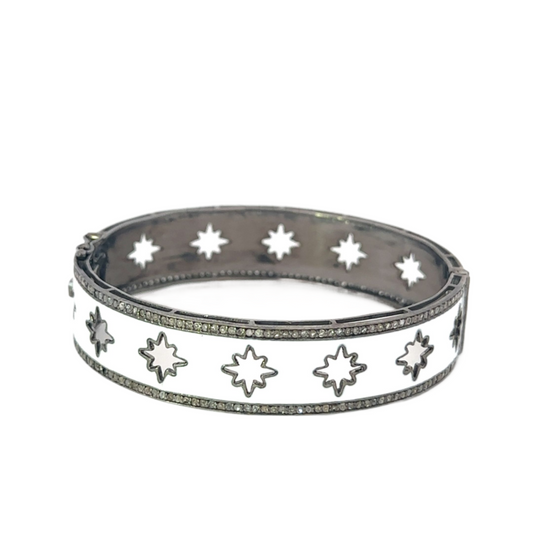 Sterling Silver Enamel Bracelet with 8 Point Star Cut Outs