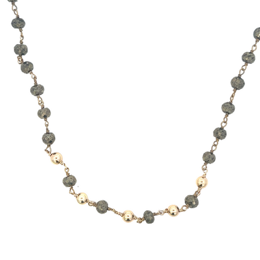 Pyrite Rosary Chain with 5 Gold Balls