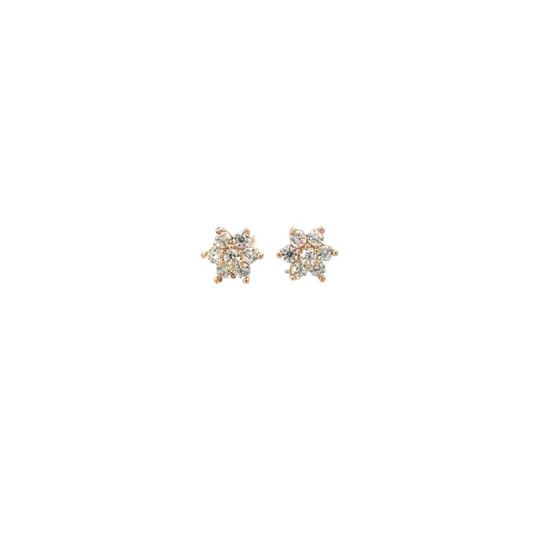 Yellow Gold CZ Flower Earrings