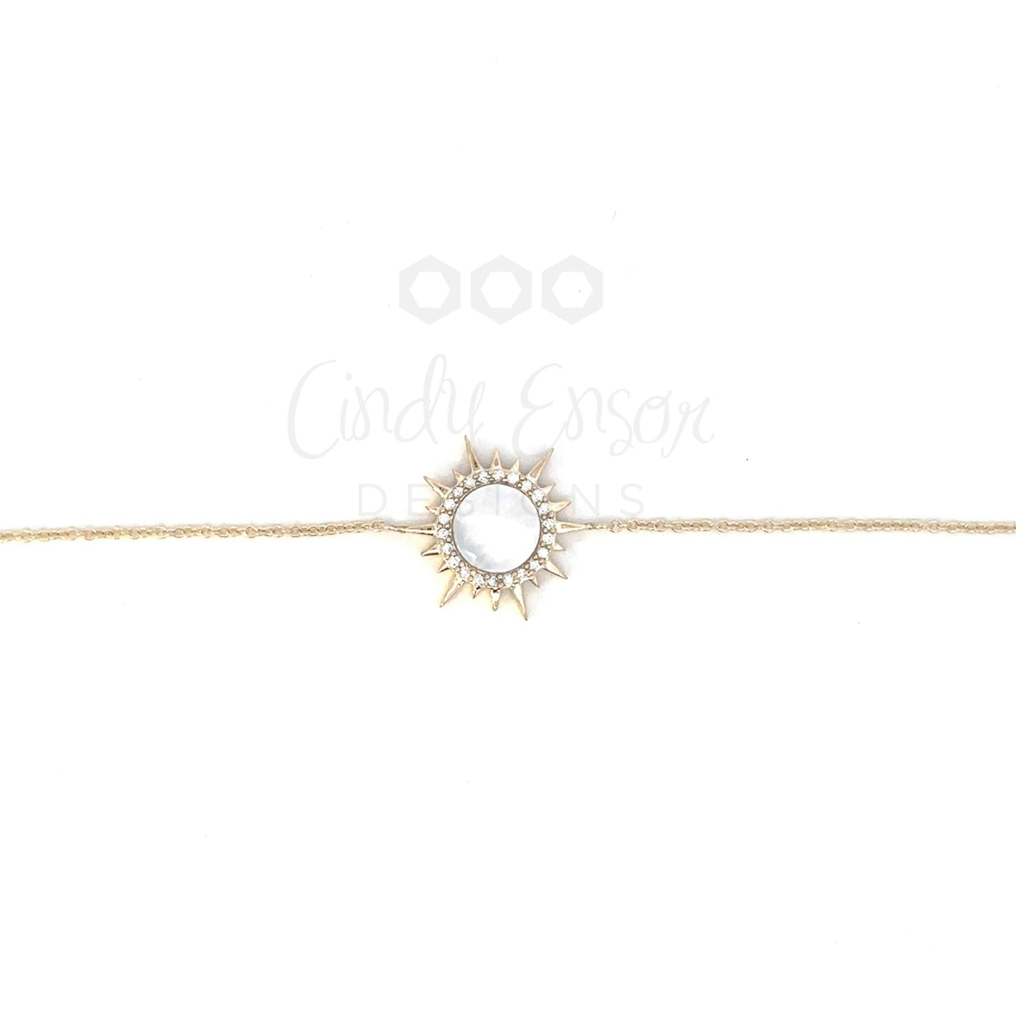 White Mother of Pearl Sunburst Bracelet with Pave Diamonds