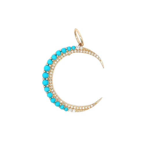 Diamond and Turquoise Dot Crescent Moon Pendant