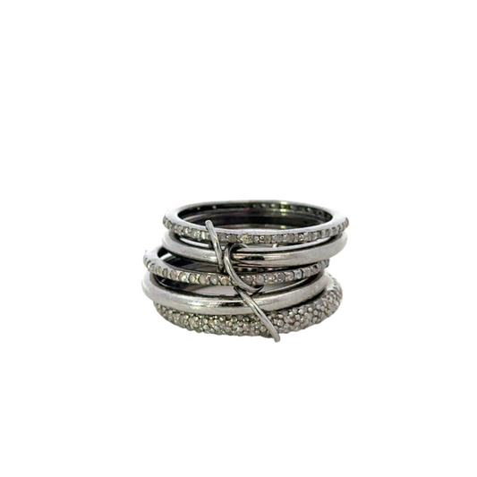 Sterling Silver Multi Link Ring with Pave Accents