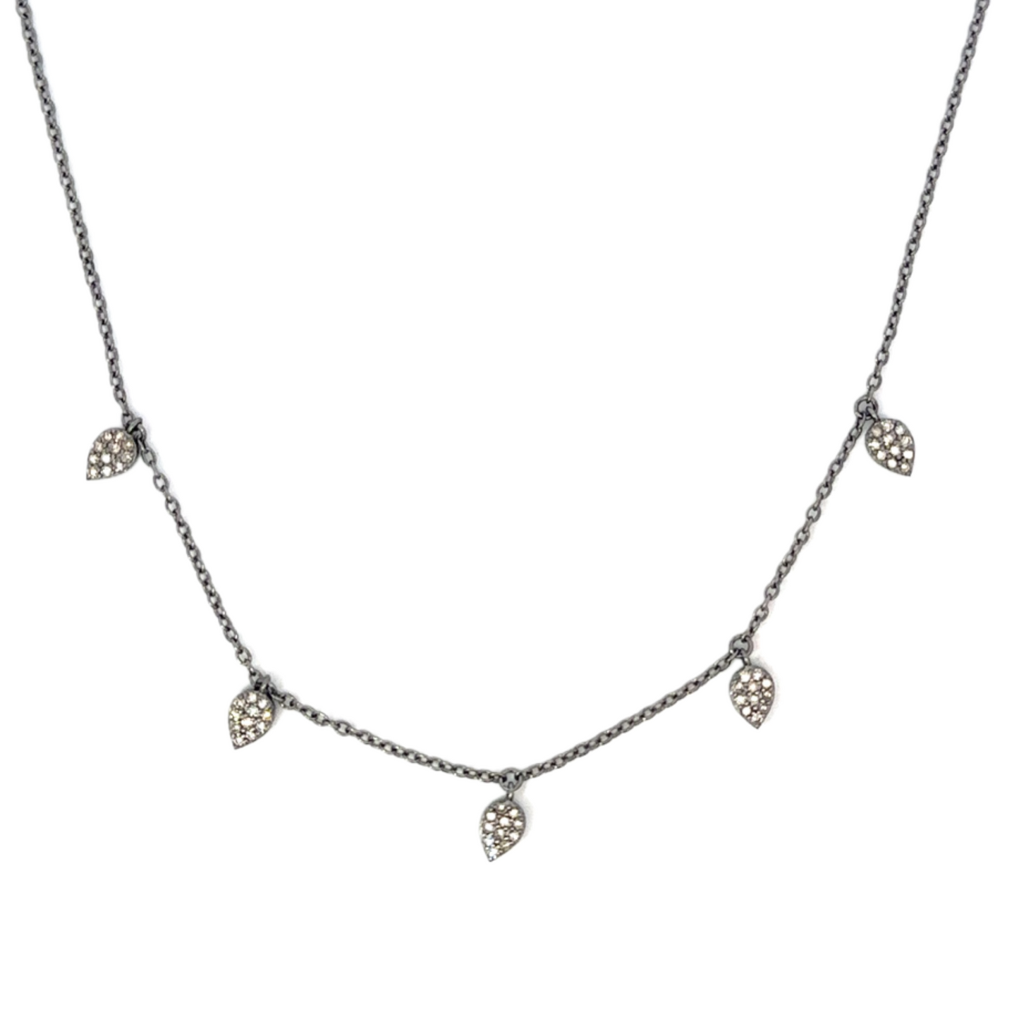 Pave Diamond 5 Station Tear Drop Necklace