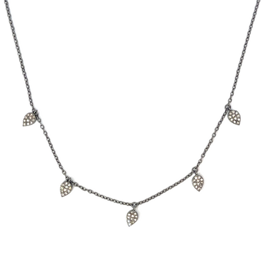 Pave Diamond 5 Station Tear Drop Necklace