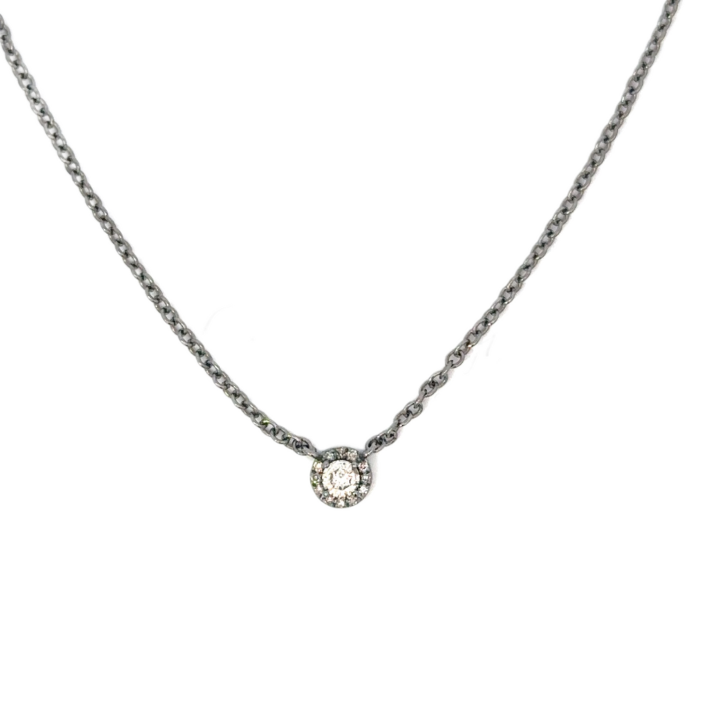 Short Diamond Necklace with Pave Halo