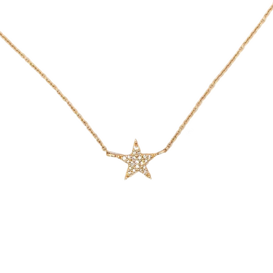 Yellow Gold Pave Diamond Single Star Necklace