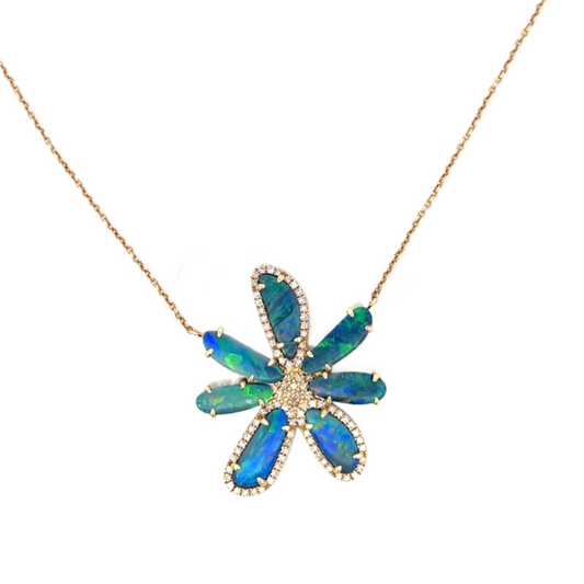 Yellow Gold Fire Opal Flower Necklace