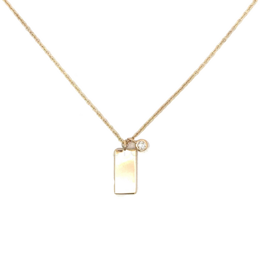 Yellow Gold Blank Rectangle and Bezeled Diamond Charm Necklace